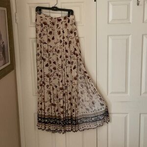 Blue Rain Floral Maxi Skirt with Black and Brown Accents NWT size L